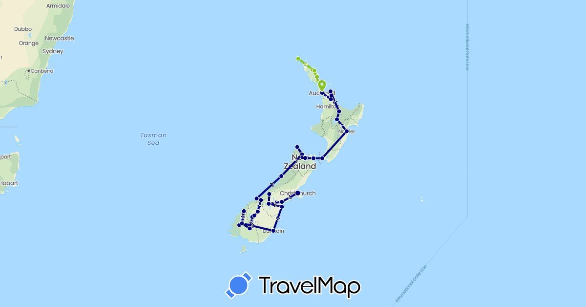 TravelMap itinerary: driving, electric vehicle in New Zealand (Oceania)